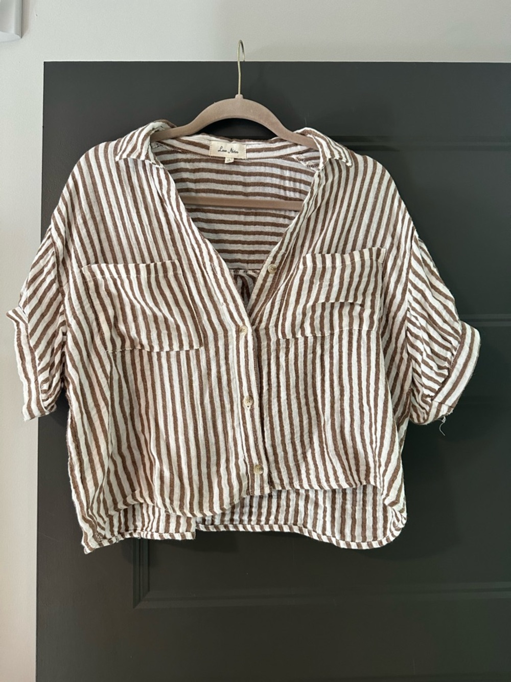 Love Notes Brown & White Linen Striped Top